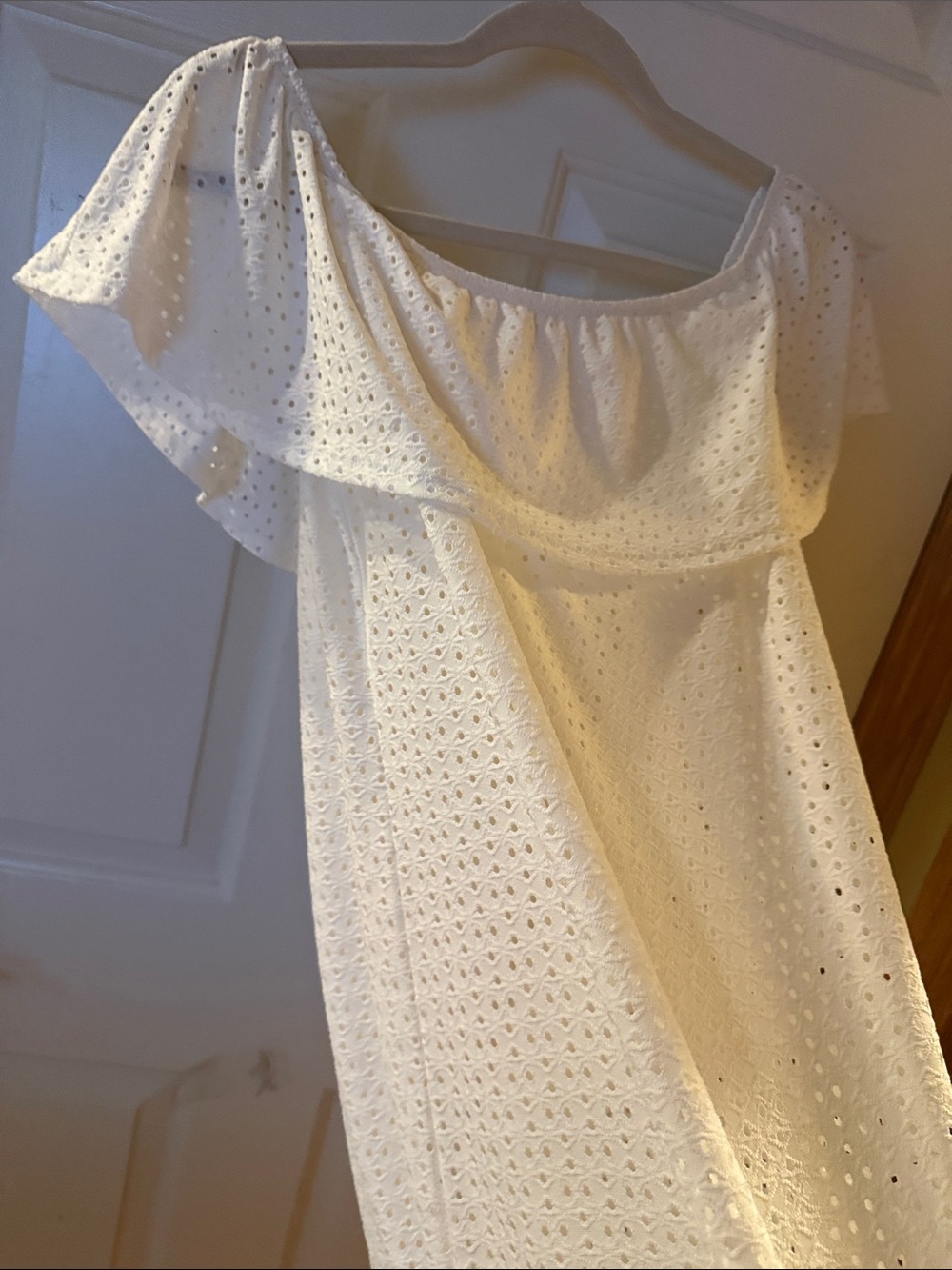 Maurices Off-White One-Shoulder Eyelet Ruffle Dress - Picture 8 of 12